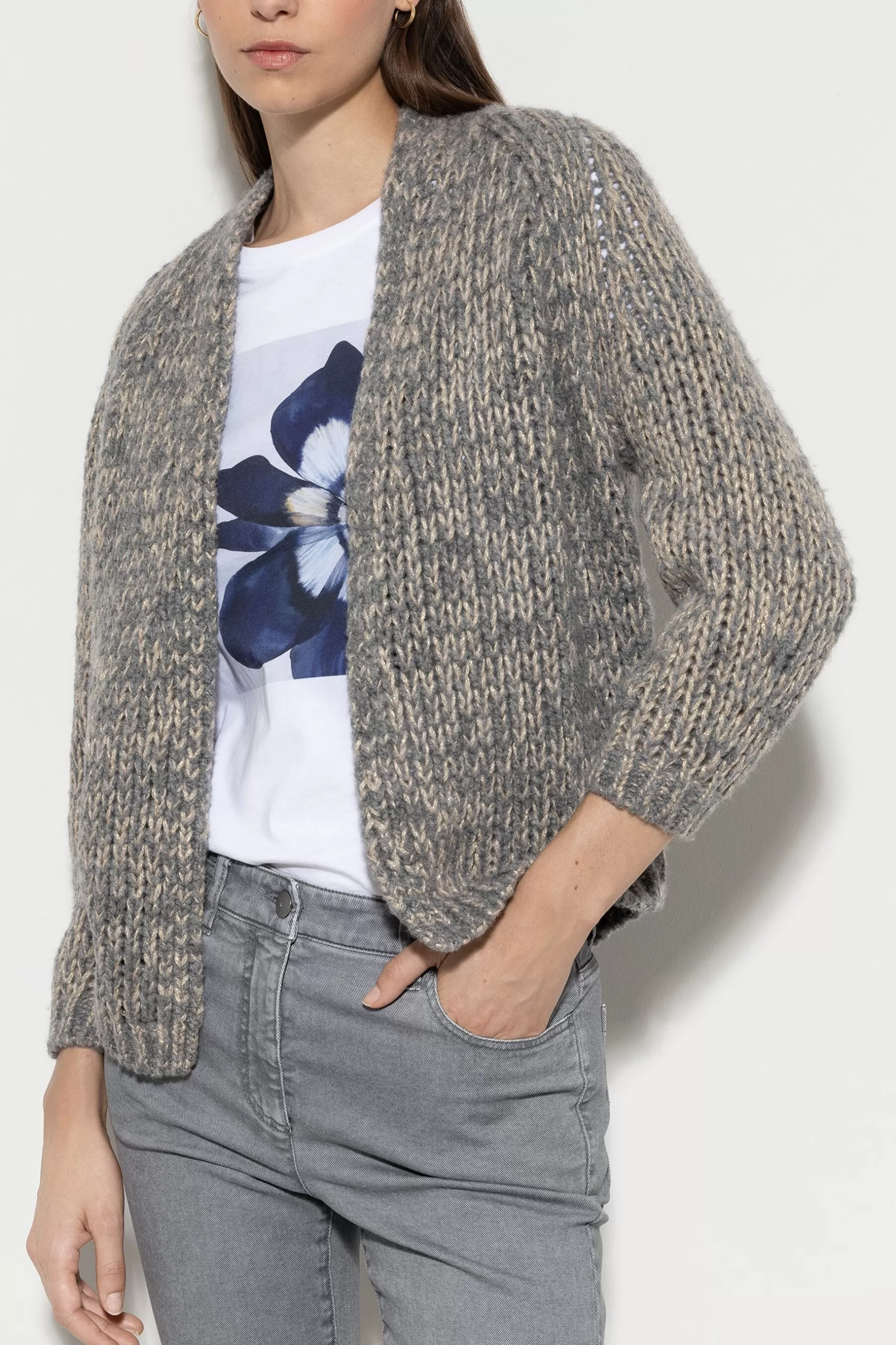 Strick-LUISA CERANO Bouclé-Cardigan heather grey