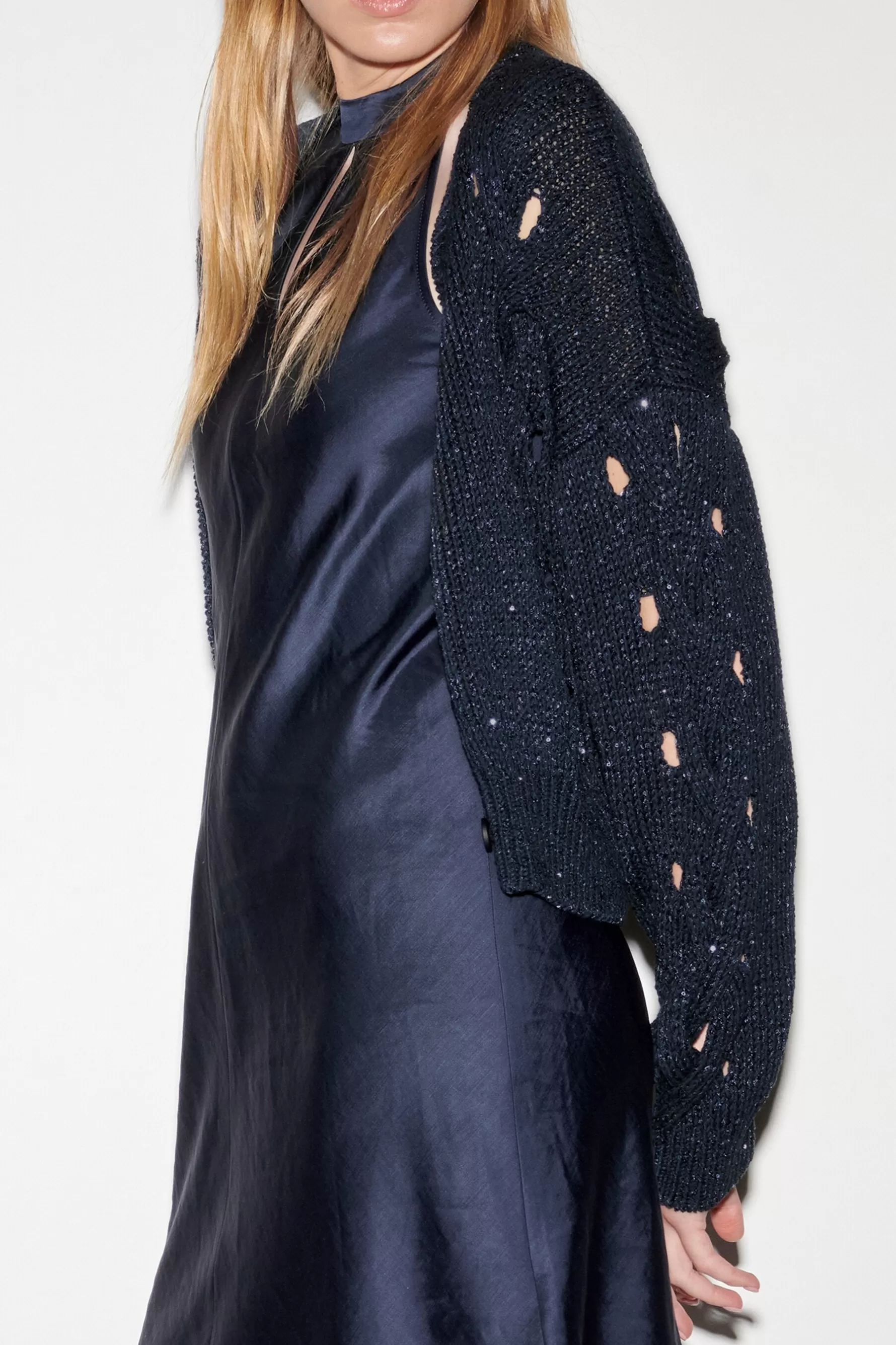 Strick-LUISA CERANO Cardigan Mit Zopfmuster dark navy