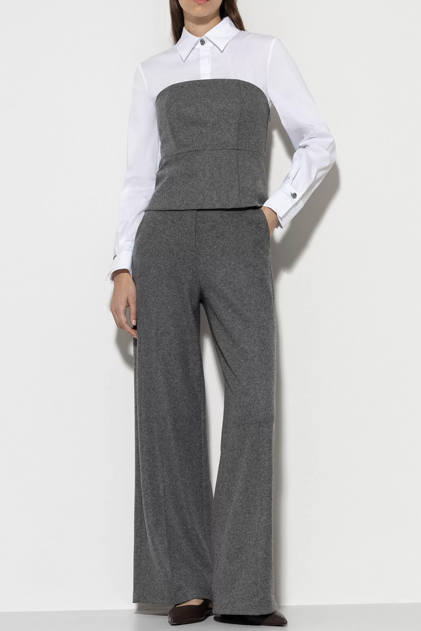 Sets | Hosen-LUISA CERANO Flanell-Wideleg-Pants dark grey melange