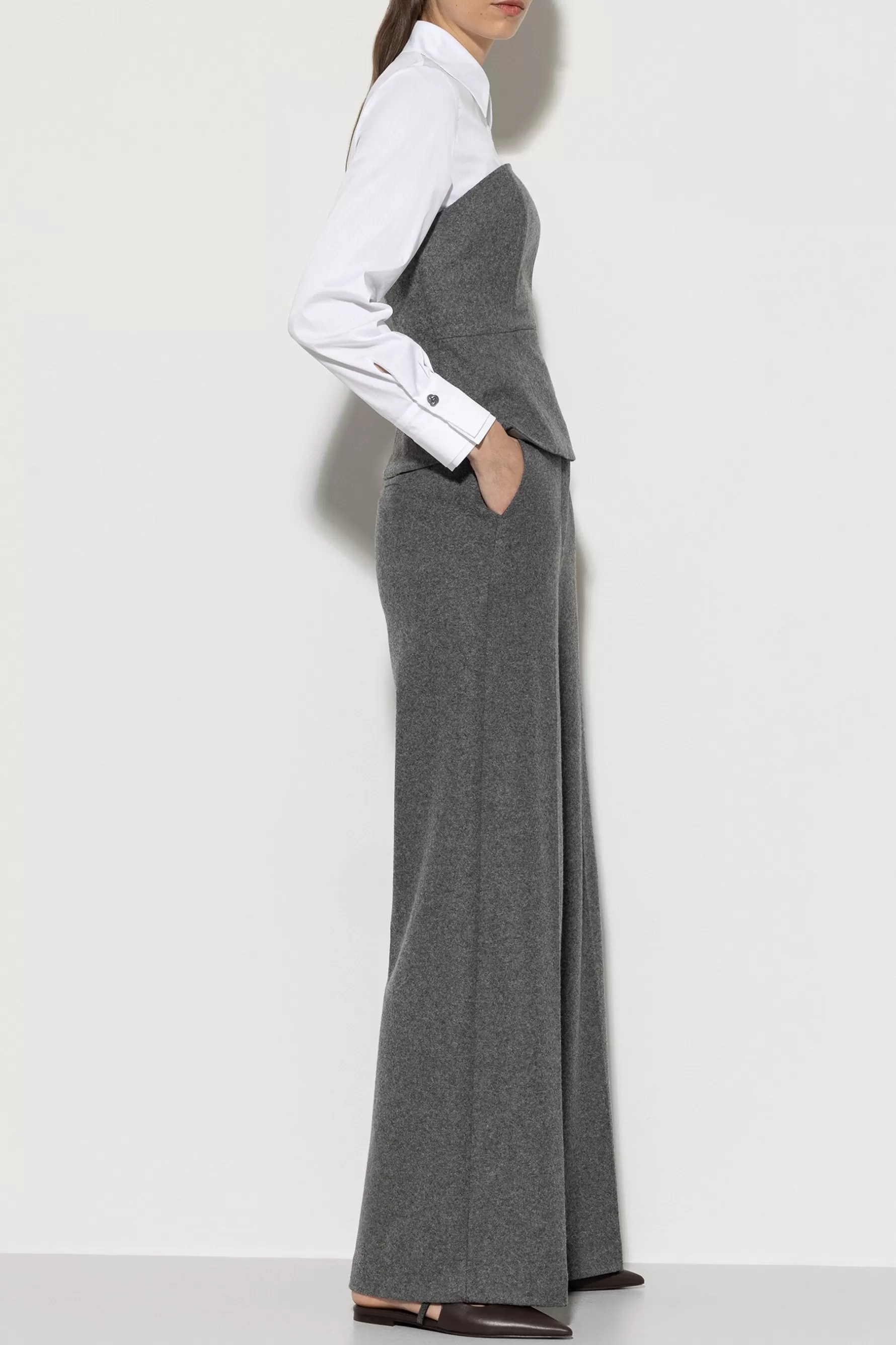 Sets | Hosen-LUISA CERANO Flanell-Wideleg-Pants dark grey melange