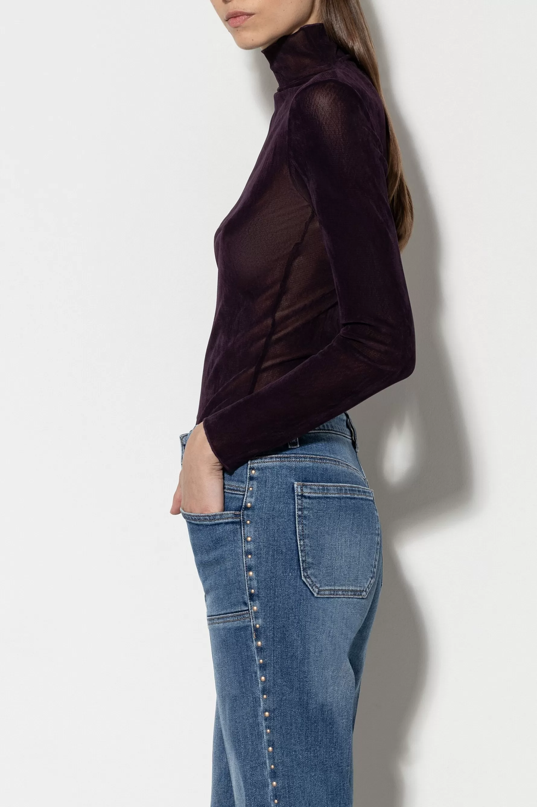 Shirts & Tops-LUISA CERANO Rollkragenshirt In Samtoptik burgundy