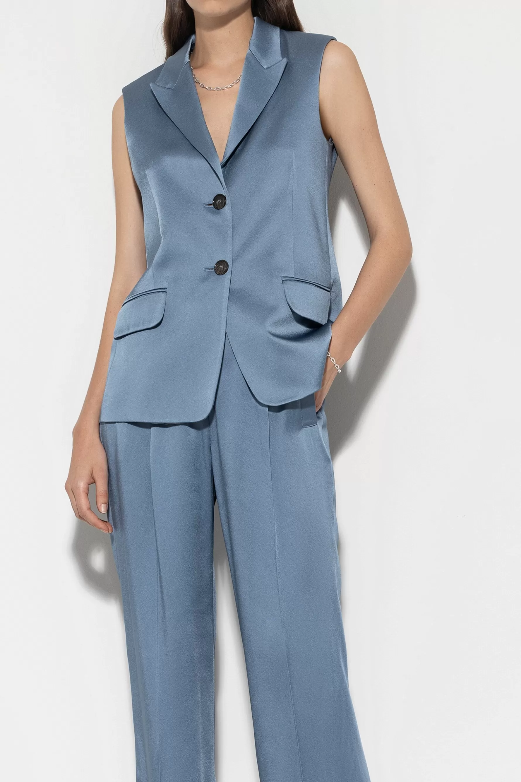 Sets | Jacken & Mäntel-LUISA CERANO Satin-Blazerweste smoky blue
