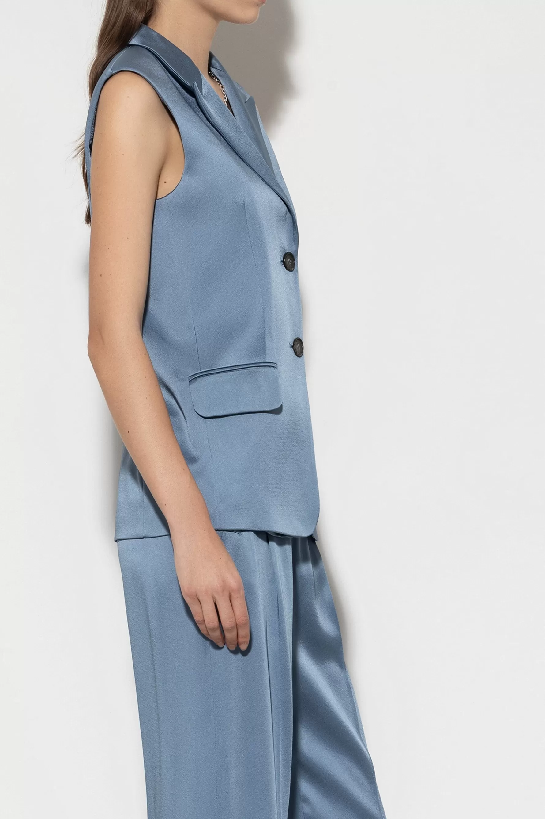 Sets | Jacken & Mäntel-LUISA CERANO Satin-Blazerweste smoky blue