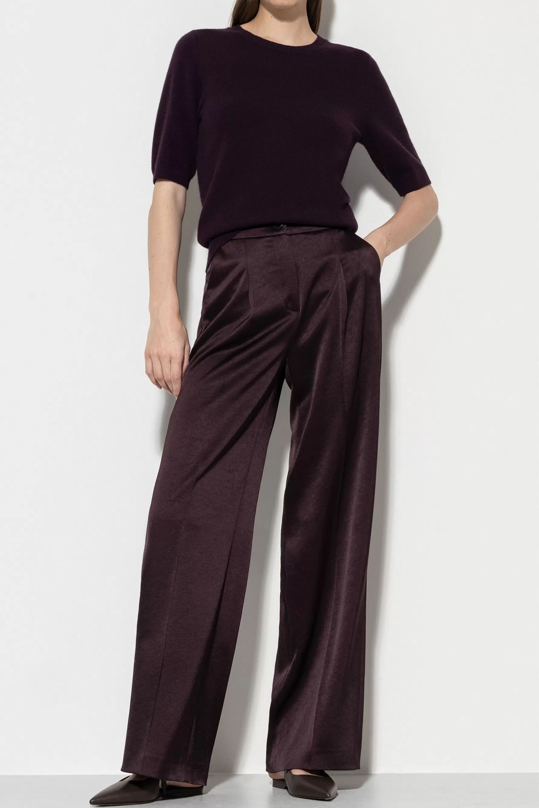 Hosen-LUISA CERANO Satin-Wideleg-Pants burgundy