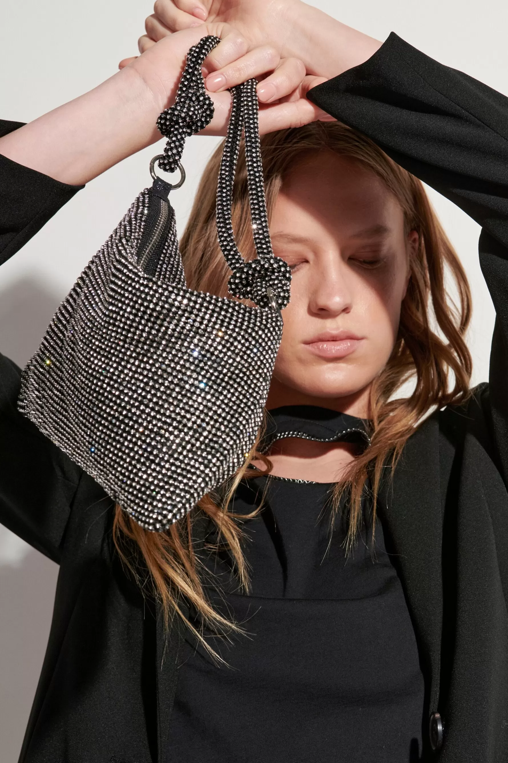 Accessoires-LUISA CERANO Strass-Tasche deep black