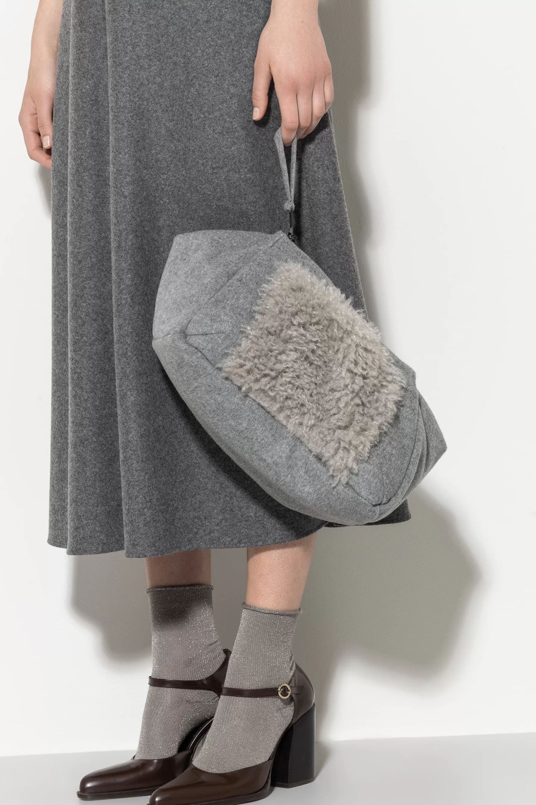 Accessoires-LUISA CERANO Tasche Mit Wolldetail heather grey