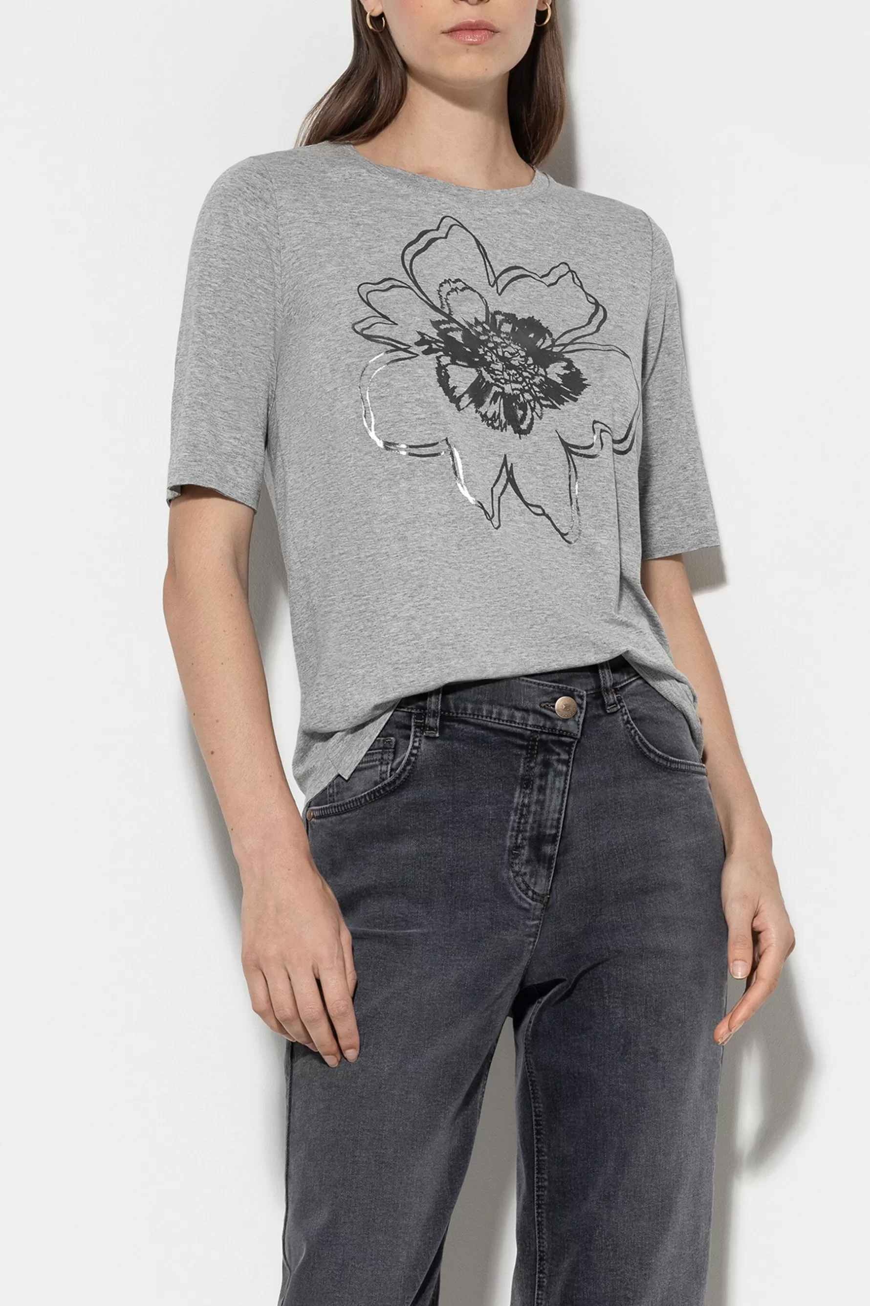 Shirts & Tops-LUISA CERANO T-Shirt Mit Blumen-Print heather grey