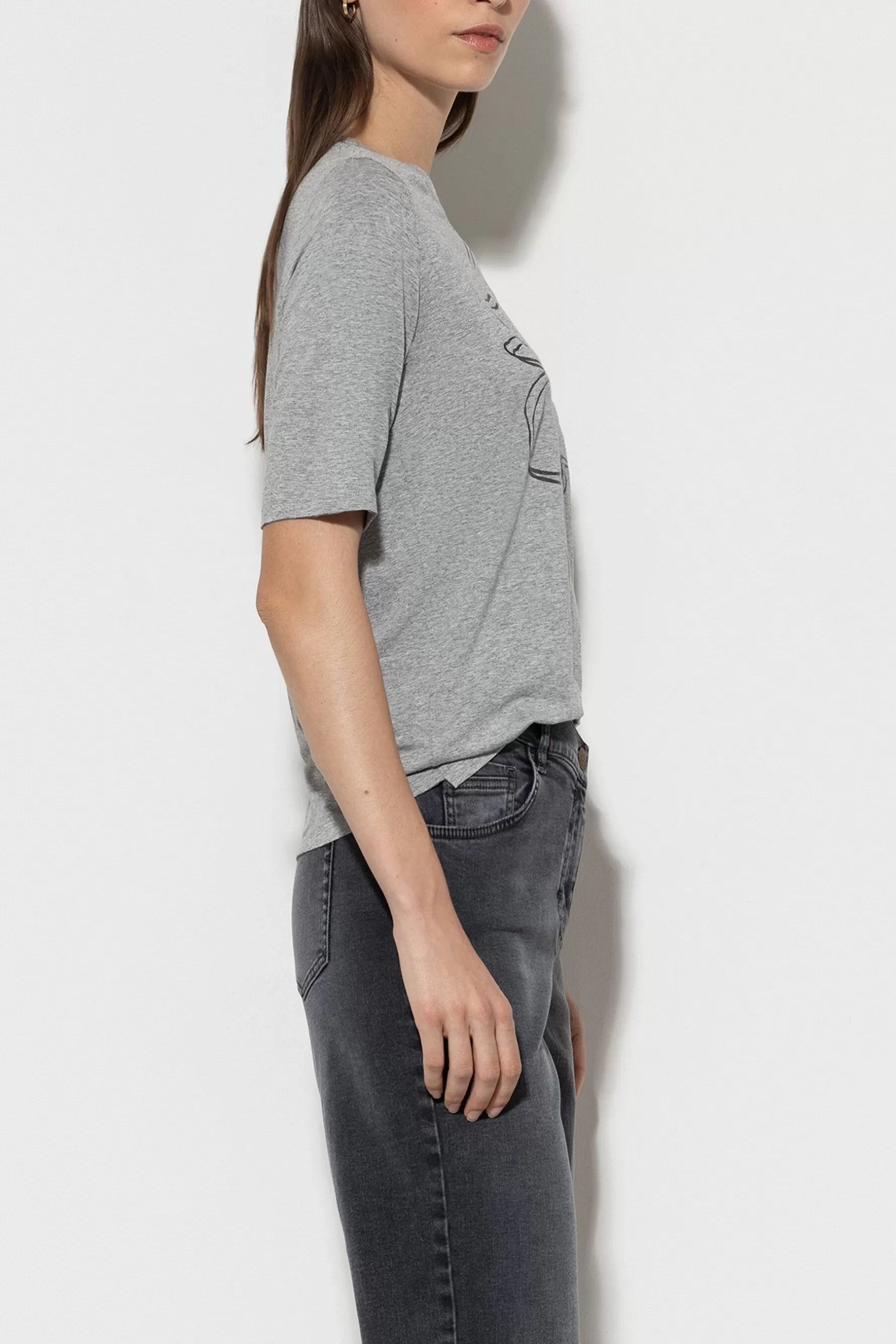 Shirts & Tops-LUISA CERANO T-Shirt Mit Blumen-Print heather grey