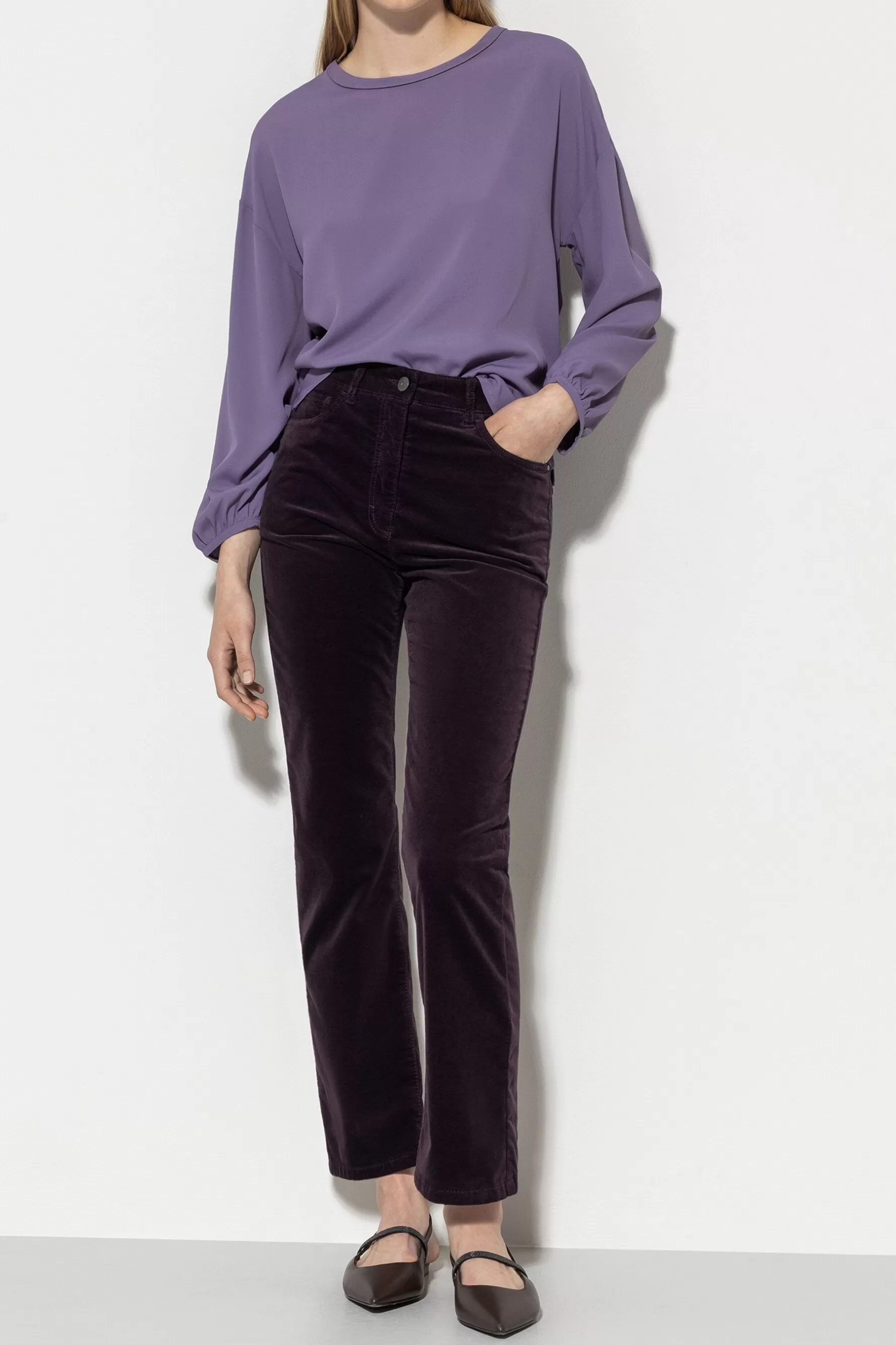 Hosen-LUISA CERANO Velvet-Babyflare-Pants burgundy