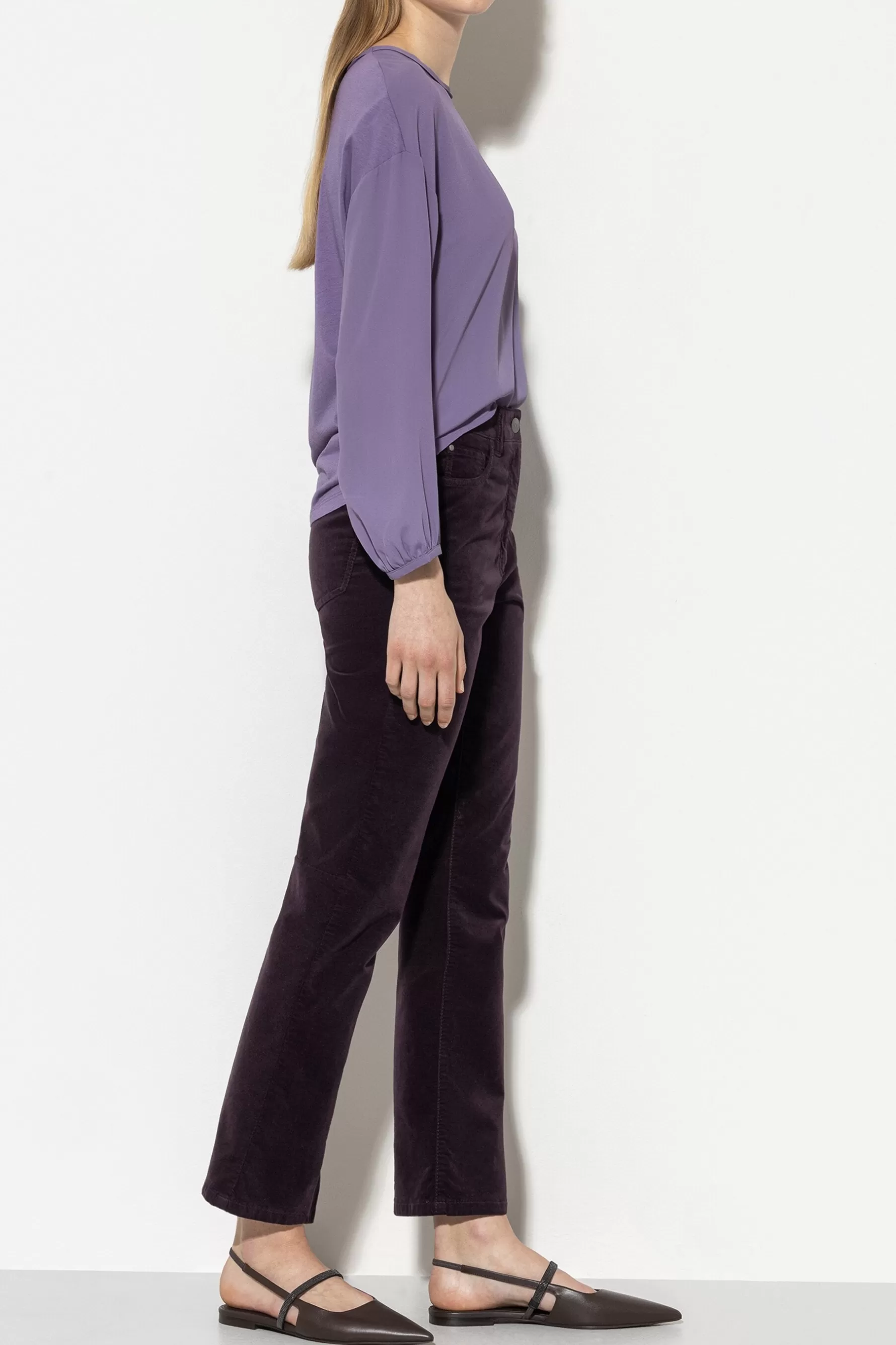 Hosen-LUISA CERANO Velvet-Babyflare-Pants burgundy