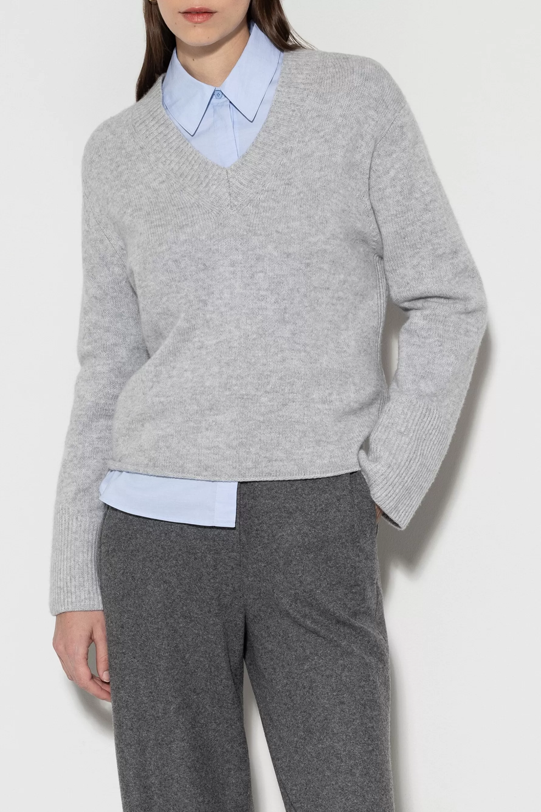 Strick-LUISA CERANO V-Pullover Aus Kaschmir-Mix light grey melange
