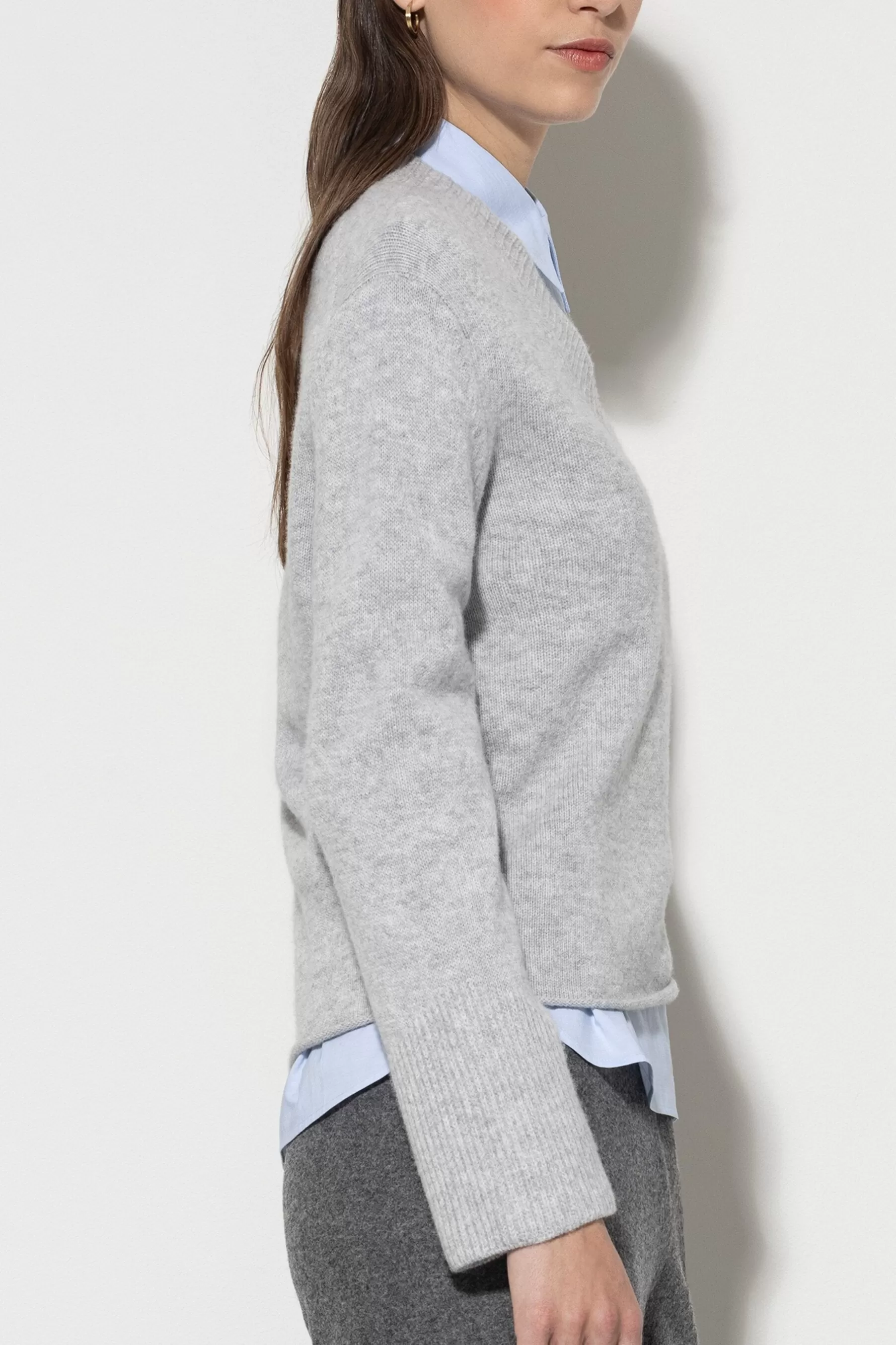Strick-LUISA CERANO V-Pullover Aus Kaschmir-Mix light grey melange