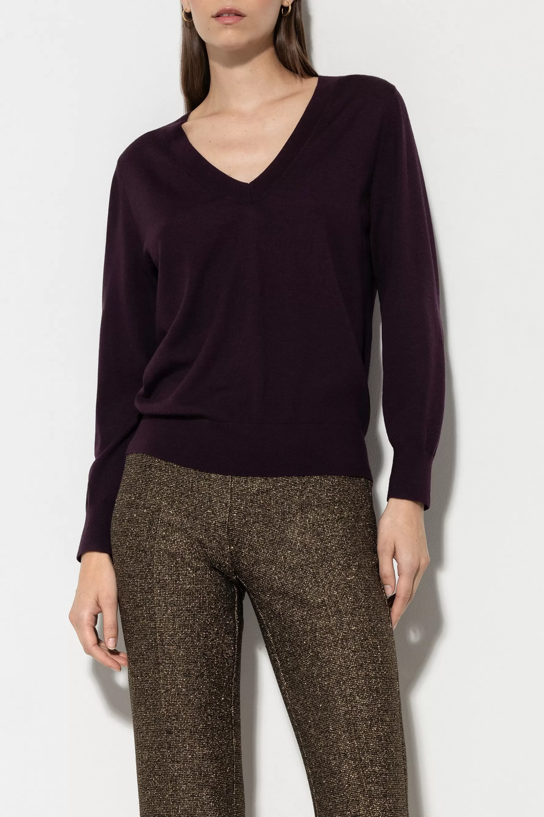 Strick-LUISA CERANO V-Pullover Aus Seiden-Mix burgundy