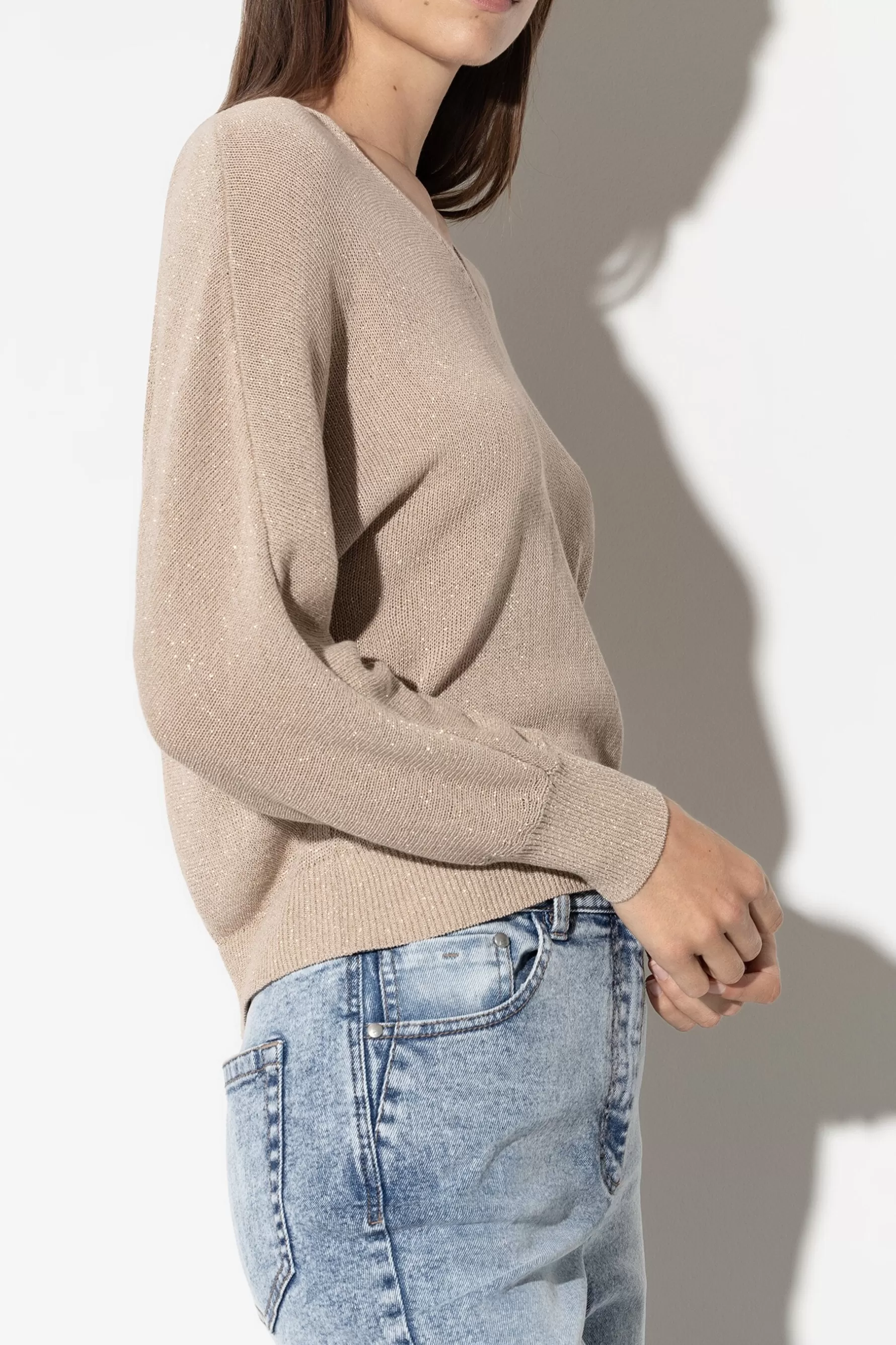 Strick-LUISA CERANO V-Pullover In Parallelo-Optik cashew