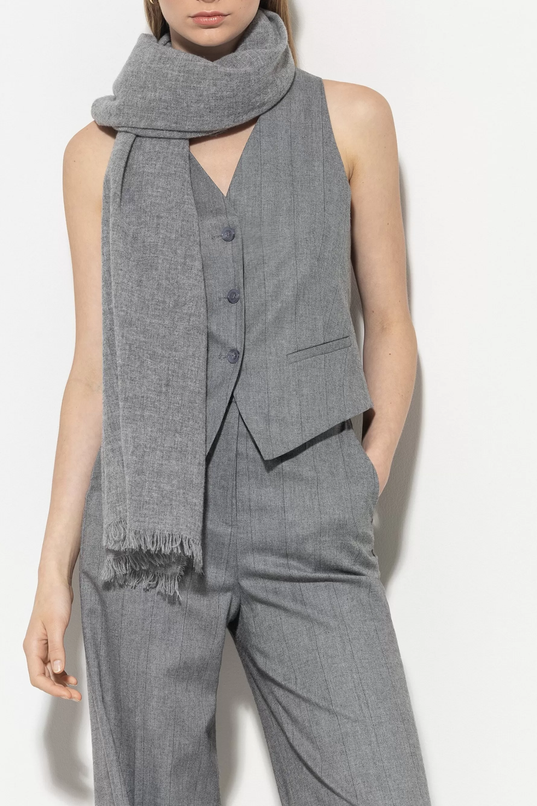 Accessoires-LUISA CERANO Wollschal Mit Fransen heather grey
